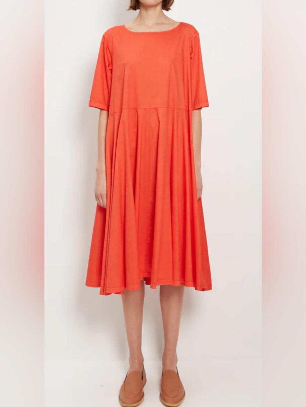 Manuelle Guibal Paris Keya Cotton Midi Dress Size 0 Oversized Red A-Line